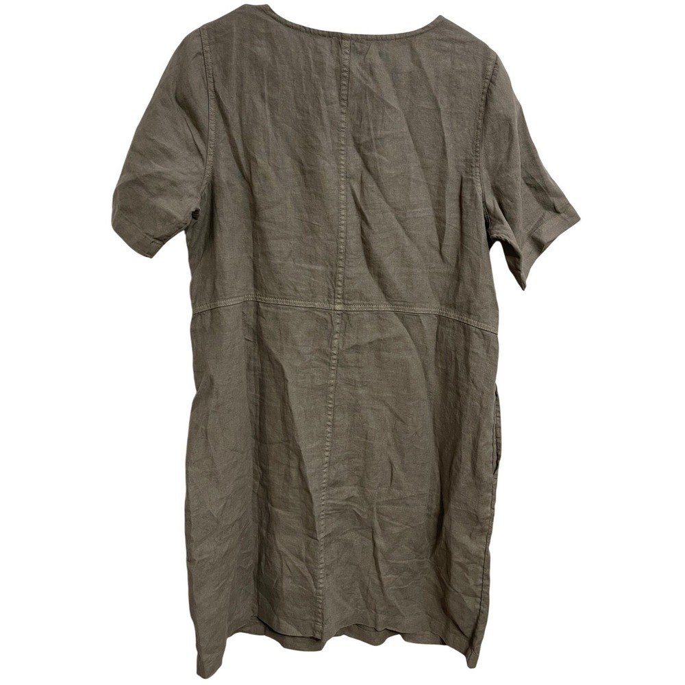 Pure Jill 100% Linen Shift Dress Olive Green Garment Dyed Lagenlook Size M - Picture 2 of 4
